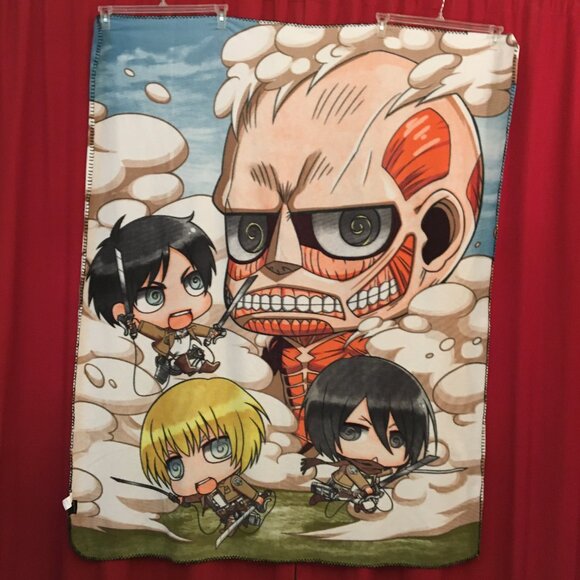 Attack on Titan Anime Chibi Fleece Throw Blanket / 60" x 50" - Picture 6 of 12